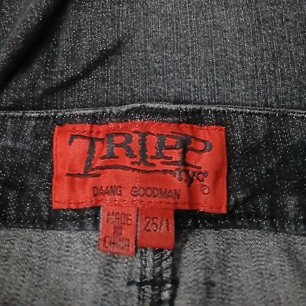 TRIPP NYC Daang Goodman Jeans 25 Night Rider Black Denim Zipper Buckle Stretch - Picture 9 of 10